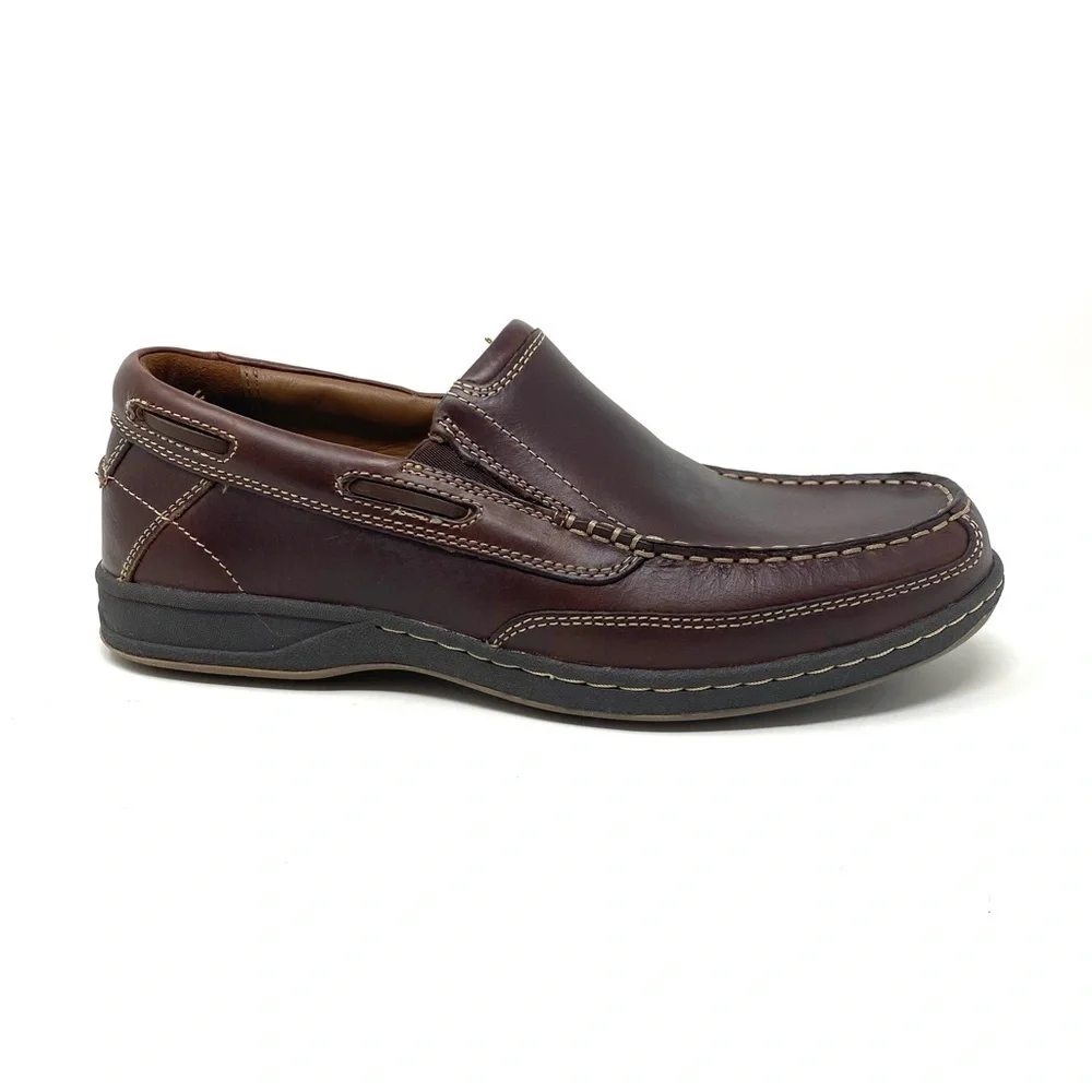 Florsheim Lakeside LX slip on boat shoe Brown leather WIDE